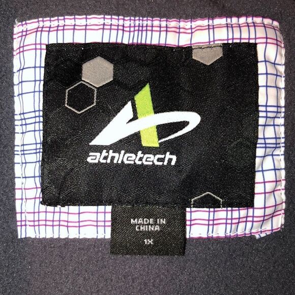 Athletech 1X White Fuchsia Pink Blue Plaid Full Zip Quilted Puffer Jacket - Picture 13 of 16